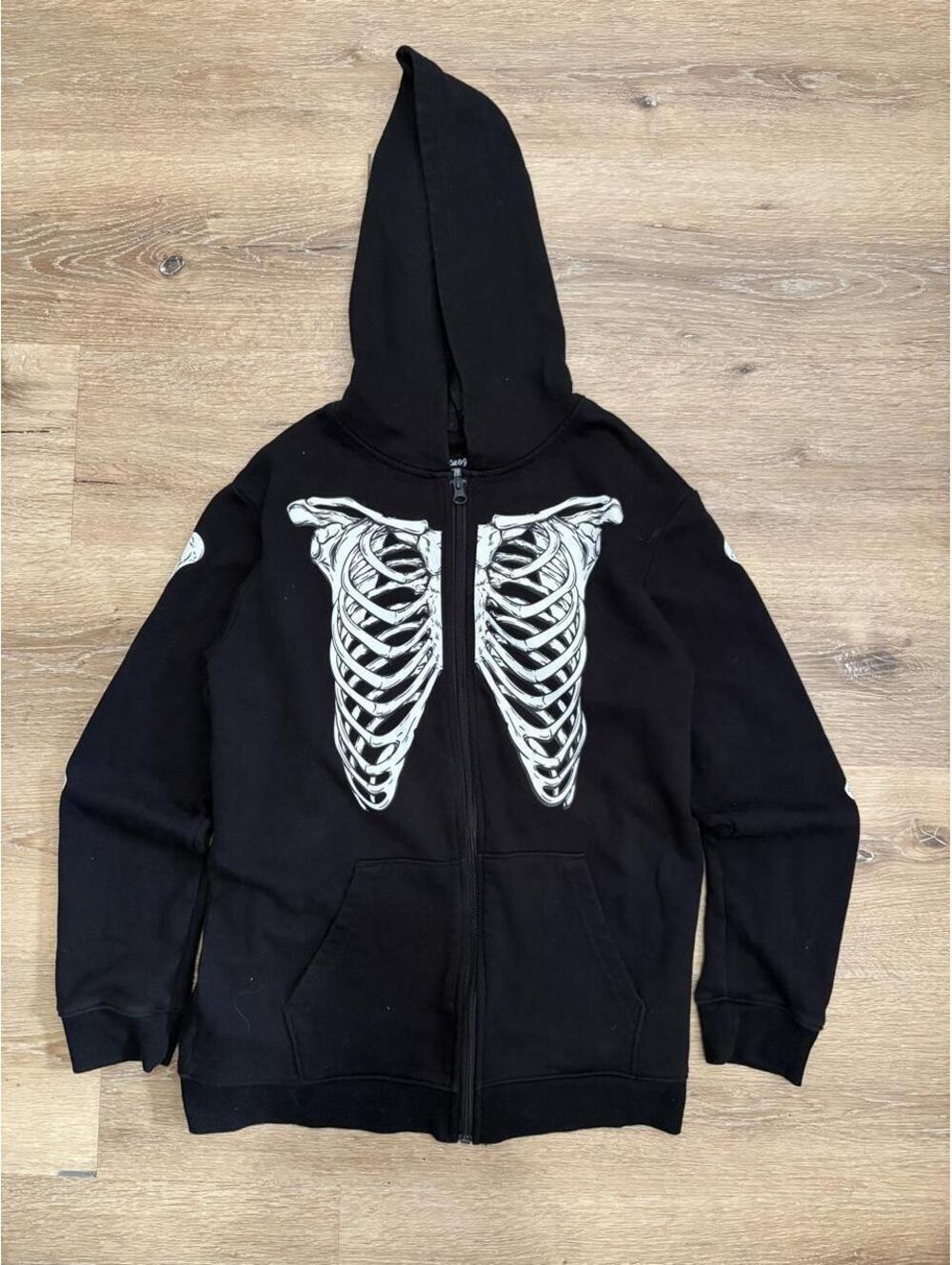 Cat & Jack Skeleton Full Zip Black Hoodie XL 14 Halloween